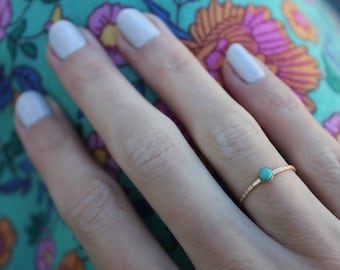 Gold turquoise stacking ring -skinny gold ring, gold and turquoise ring, 14k gold filled ring