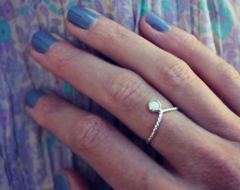 Opal ring, Sterling silver ring, chevron stacking ring, Opal twist ring, midi ring, stack ring