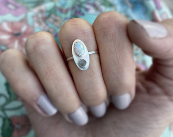 Statement ring, silver rings, Opal and Labradorite ring, Sterling silver ring, stacking ring, midi rings, stackable ring, graduation gift