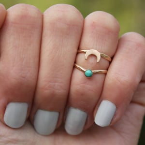 Midi rings, knuckle ring set, Gold filled moon and gemstone midi ring set, stacking rings - mid finger ring, knuckle ring set, gold rings
