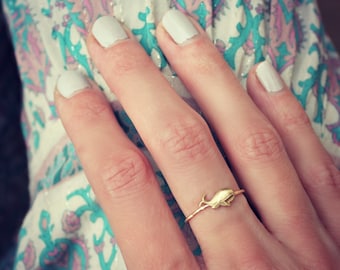 Gold filled stacking ring, Whale ring, gold with brass whale