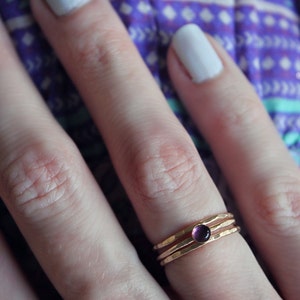 Amethyst ring stacking rings, February birthstone, Gold Amethyst stacking ring set 14k gold filled rings, for her, image 1