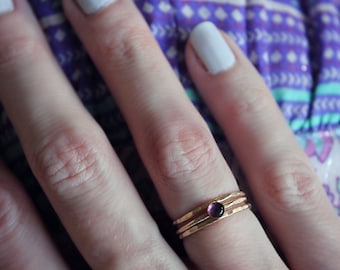 Amethyst ring - stacking rings, February birthstone, Gold Amethyst stacking ring set - 14k gold filled rings, for her,