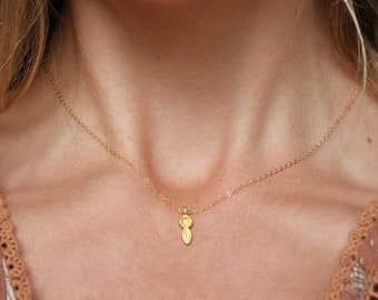 Gold flower charm necklace, gold filled chain, small gold necklace, simple gold necklace, layering necklace