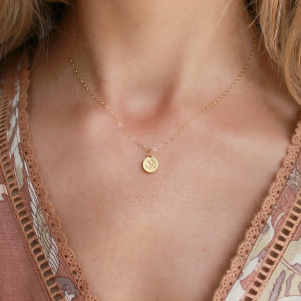 Gold yoga necklace, OM symbol necklace, gold filled chain, small gold necklace, simple gold necklace, layering necklace