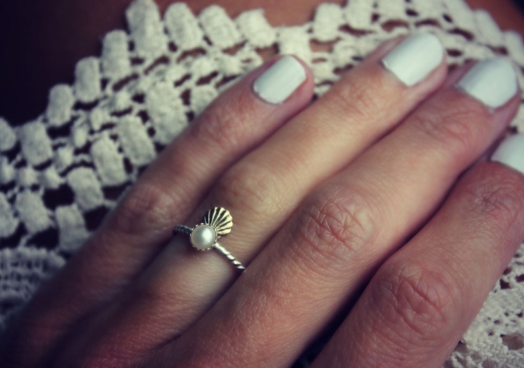 Pearl Ring, Shell Ring, Mermaid Ring, Sterling Silver Ring, Stacking ...