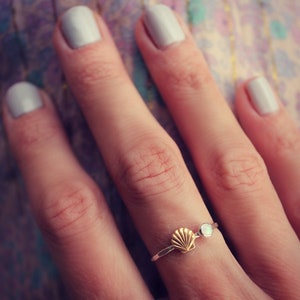 Opal ring, shell ring, mermaid ring, Sterling silver ring, stacking ring, midi ring, stackable ring, gifts under 30