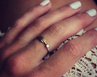 Opal ring, feather ring, Sterling silver ring, stacking ring, midi ring, stackable ring
