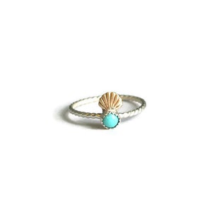 Turquoise ring, shell ring, mermaid ring, Sterling silver ring, stacking ring, midi ring, stackable ring image 2