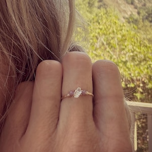 Gold Herkimer diamond and Ruby ring, thin gold ring, Gold diamond stack ring, stacking ring, simple rings