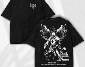 Ephesians 6:11 Armor of God Shirt, Christian Knight Vintage Washed Tee, Faith Warrior Graphic T-Shirt, Religious Gift for Men