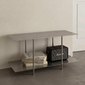 Plane Console | Brushed Steel Entryway Table | Minimalist Silver Hallway Desk | Modern Industrial Furniture