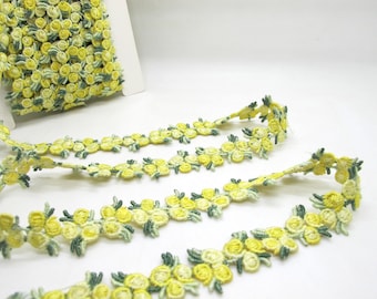 2 Yards Flower Venice Lace Ribbon Trim, Floral Embroidered Ribbon Roses Edge, Embroidery Applique, Sewing Jacquard Trim for Sewing, Yellow