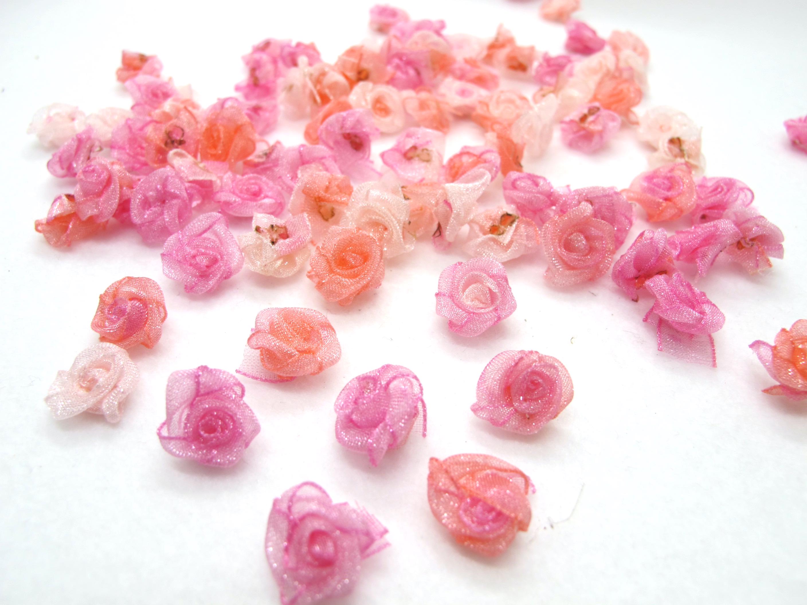 20 Pieces Hand Rolled Chiffon Roses, Mini Organza Ombre Rose Flowers ...
