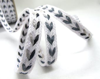5 Yards Woven Colorful Narrow Ribbon, Pastel Color Decorative Trim, White-Grey