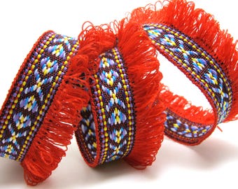 Flecos de borlas de jacquard de 5 yardas, adorno de tapicería vintage, rojo