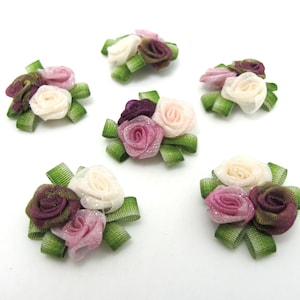 3 delar rosblomapplikation, blommönster, vinrosa