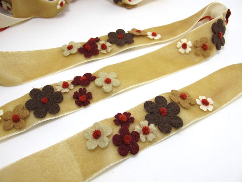 1 Yard Hand Embroidered Felt Rose Flower Velvet Trim Ribbon, Hair ...