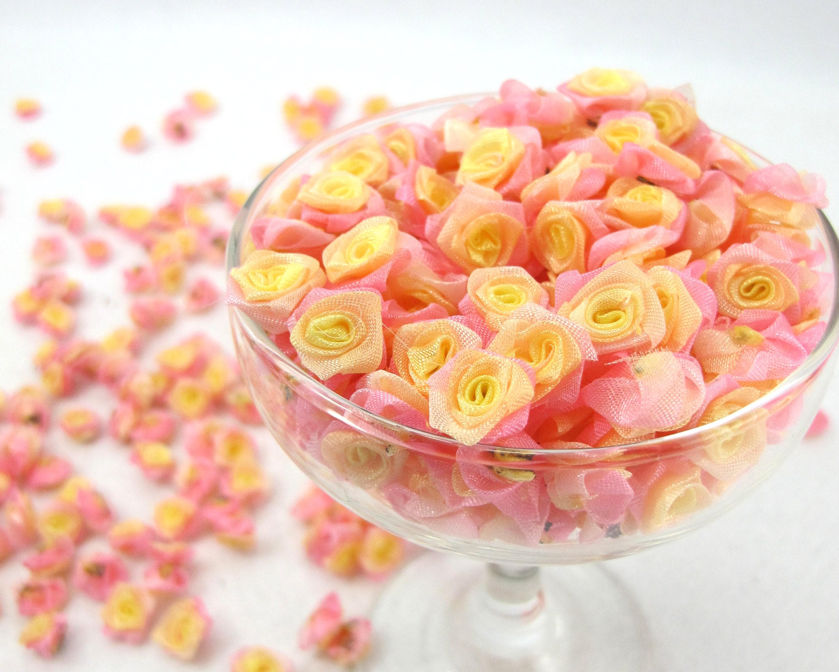 20 Pieces Hand Rolled Chiffon Roses, Mini Organza Ombre Rose Flowers ...