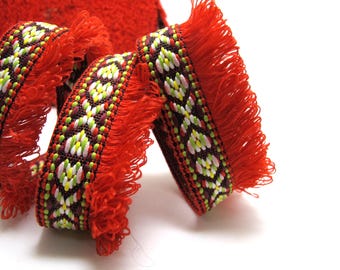 Flecos de borlas de jacquard de 5 yardas, adorno de tapicería vintage, rojo