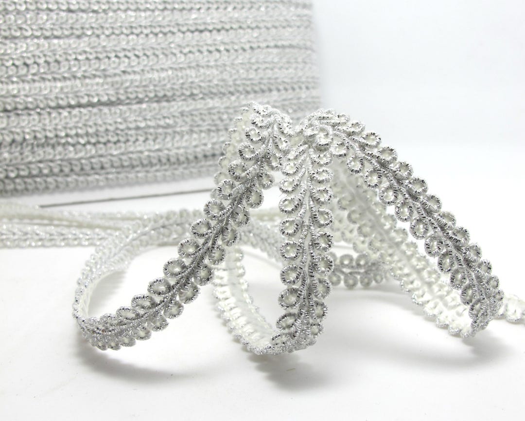 5 Yards Silver Gimp Braided Metallic Edge Trim, Gimp Braid, Braided ...