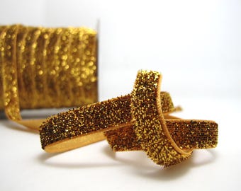 5 Yards Metallic Glitter Ribbon, Glitter Yarn, Sparkle Glitter Velvet Ribbon, Gold Yellow