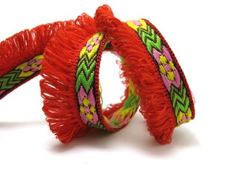 Flecos de borlas de jacquard de 5 yardas, adorno de tapicería vintage, rojo