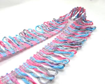 1 Yard Colorful Ombre Fringe Tassel Trim, Blue-Pink