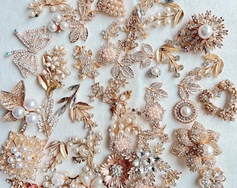 Mix Grab Bag of Metal Flat Back Pearl Rhinestone Buttons