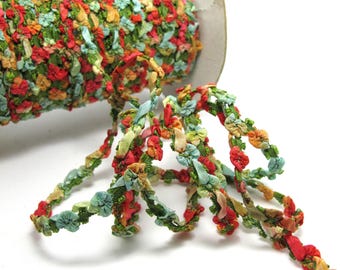 2 Yards Woven Rococo Trim, Floral Decorative Rosette Woven Ribbon - Bow Flower, Red Multicolor