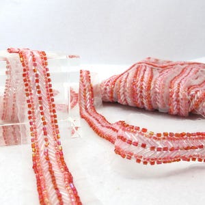 1 Yard Bead Tube Beaded Hand Embroidered Trim, Red-Pink