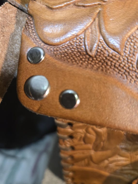 Vintage Hand Tooled Faux Leather Crossbody Bag