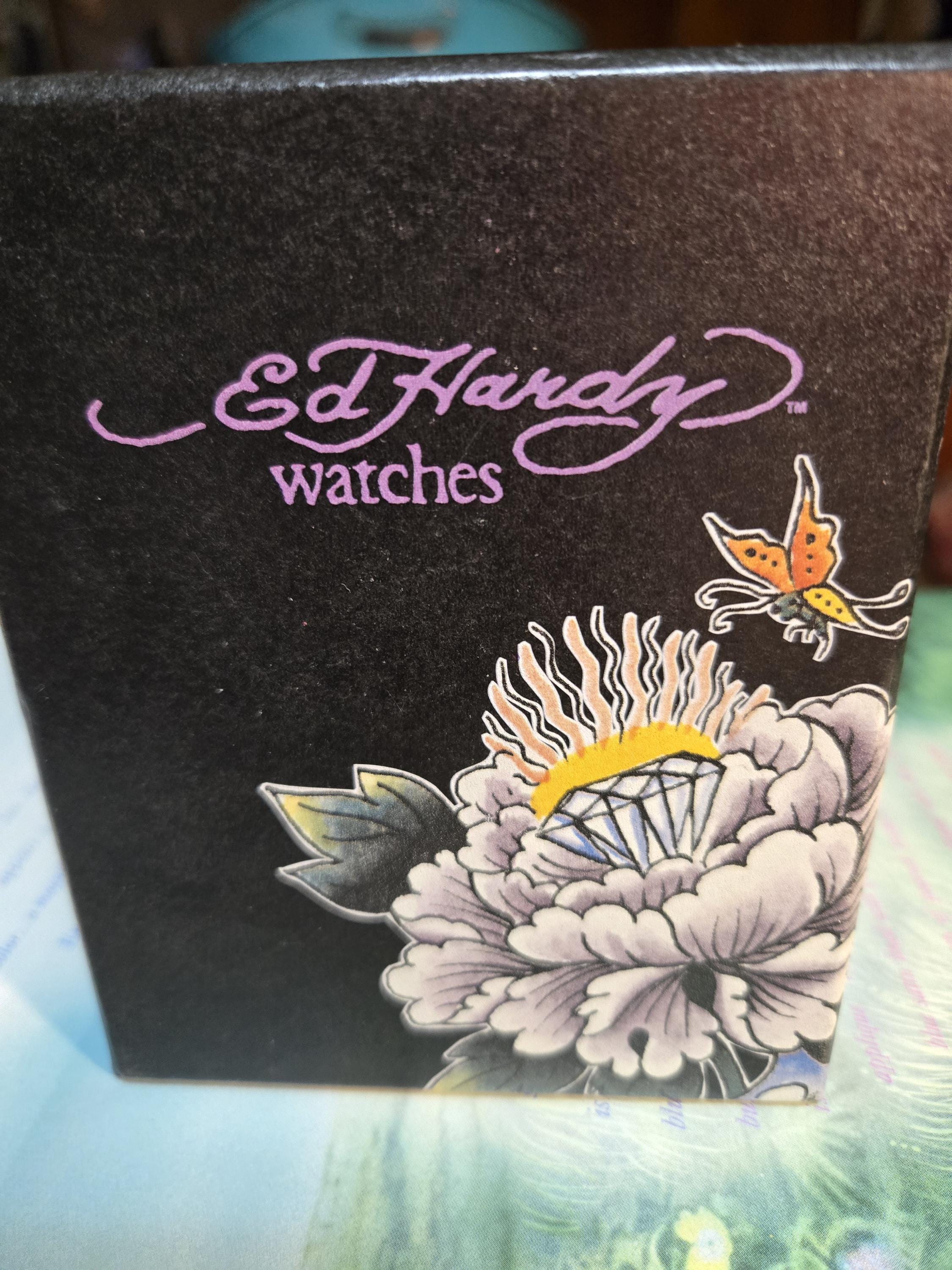 Ed Hardy black onyx look gemstone bling wristwatch new in pink Ed Hardy logo box Ed Hardy Watch New | Mercari main image 3