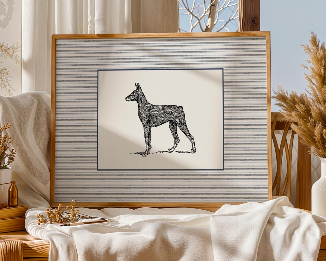 Vintage Doberman Illustration Print – Minimal Dog Wall Art, Classic ...