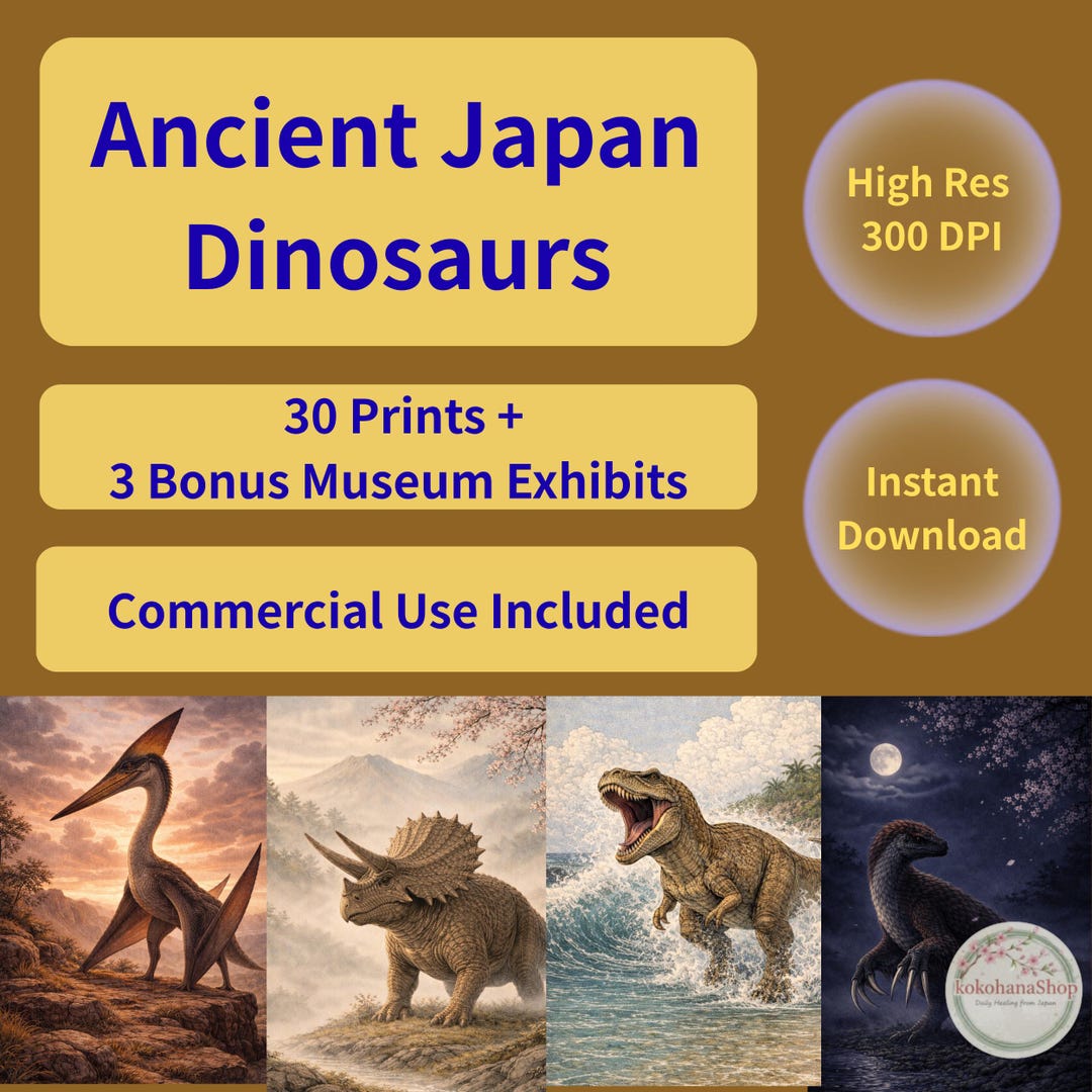 Ancient Japan Dinosaur Art Bundle, Prehistoric Creatures, Japanese ...