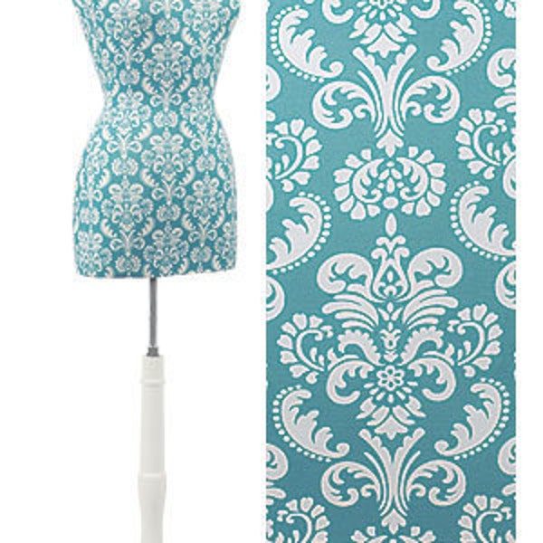 Spunky n Fun is Our Damask Print Dress Form features Wood Base w Matching Neck