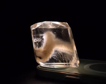 Rare Optical Calcite With Okenite, Iceland Spar Crystal: Double Refraction, Clarity Stone
