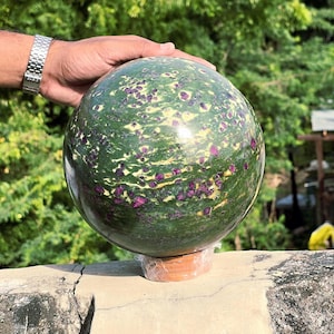 Ruby Fuchsite Sphere 01: Pink Gemmy Rubies In Fuchsite Stone