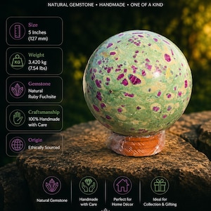 Ruby Fuchsite Sphere,  Pink Ruby Crystal Ball 127mm