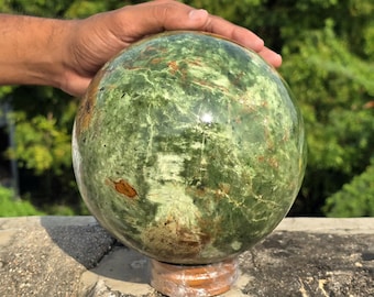 Esfera de calcedonia cromada: bola de cristal de calcedonia verde natural, decoración del hogar
