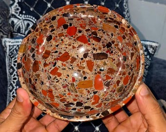 Pudding Fruit Jasper Bowl, Jasper Conglomerate Polished Decorative Crystal