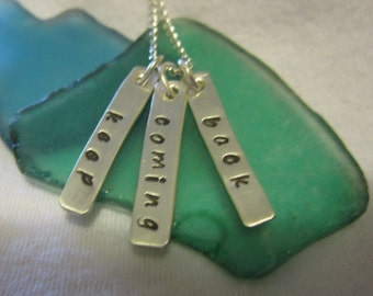 Personalized STERLING SILVER RECOVERY "keep coming back" Triple Tag Necklace