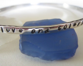 Personalized STERLING SILVER or 14K Gold Fill Recovery Bangle, "love and tolerance is our code"