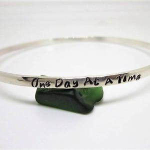 Personalized Sterling Silver or 14K Gold Fill Recovery Bangle, One Day At A Time image 1