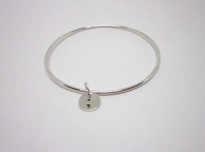 STERLING SILVER or 14 K GOLD Fill Bangle & Suicide Awareness Charm image 2