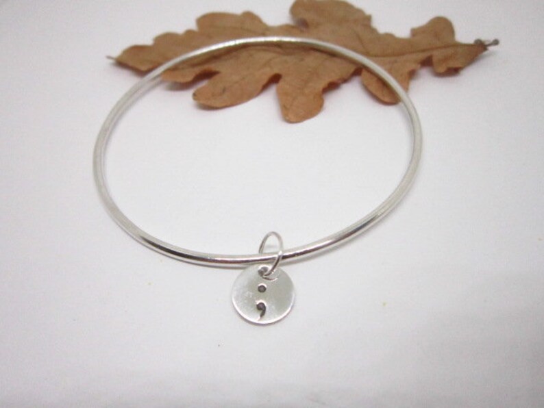 STERLING SILVER or 14 K GOLD Fill Bangle & Suicide Awareness Charm image 4