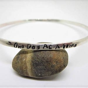 Personalized Sterling Silver or 14K Gold Fill Recovery Bangle, One Day At A Time image 2