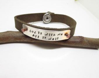God Is With Me All Is Well, INSPIRATIONAL LEATHER BRACELET