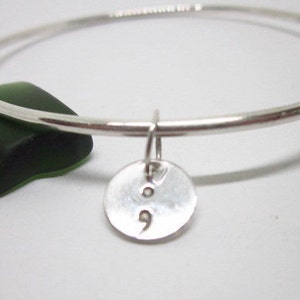 STERLING SILVER or 14 K GOLD Fill Bangle & Suicide Awareness Charm image 3