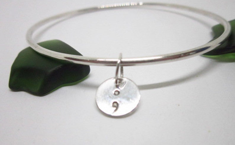 STERLING SILVER or 14 K GOLD Fill Bangle & Suicide Awareness Charm image 3